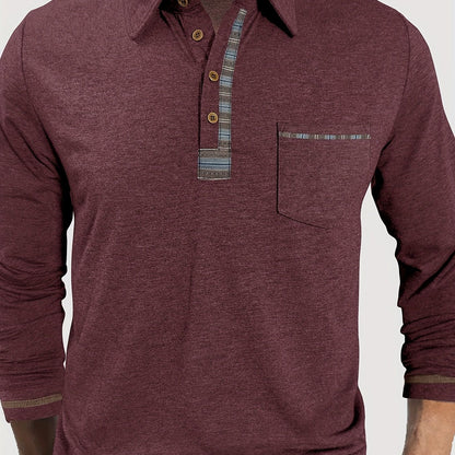 Polo Homme Manches Longues Détails Ethniques Boutons Beige