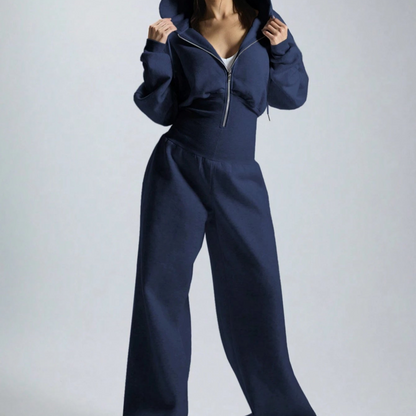 Combinaison pantalon femme à capuche, ample, taille marquée, fermeture éclair, couleurs variées