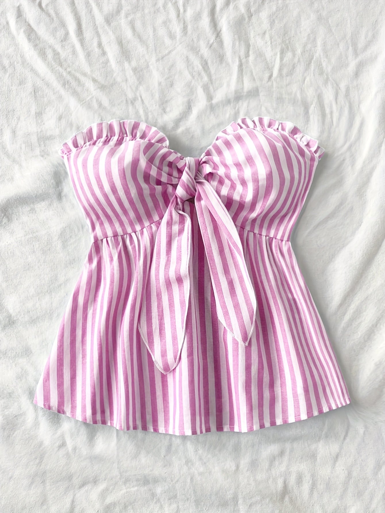 Striped tied-front bustier top casual style for women