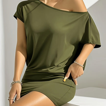 Robe mini décontractée chic à épaule dénudée pour femme - Style moderne et polyvalent