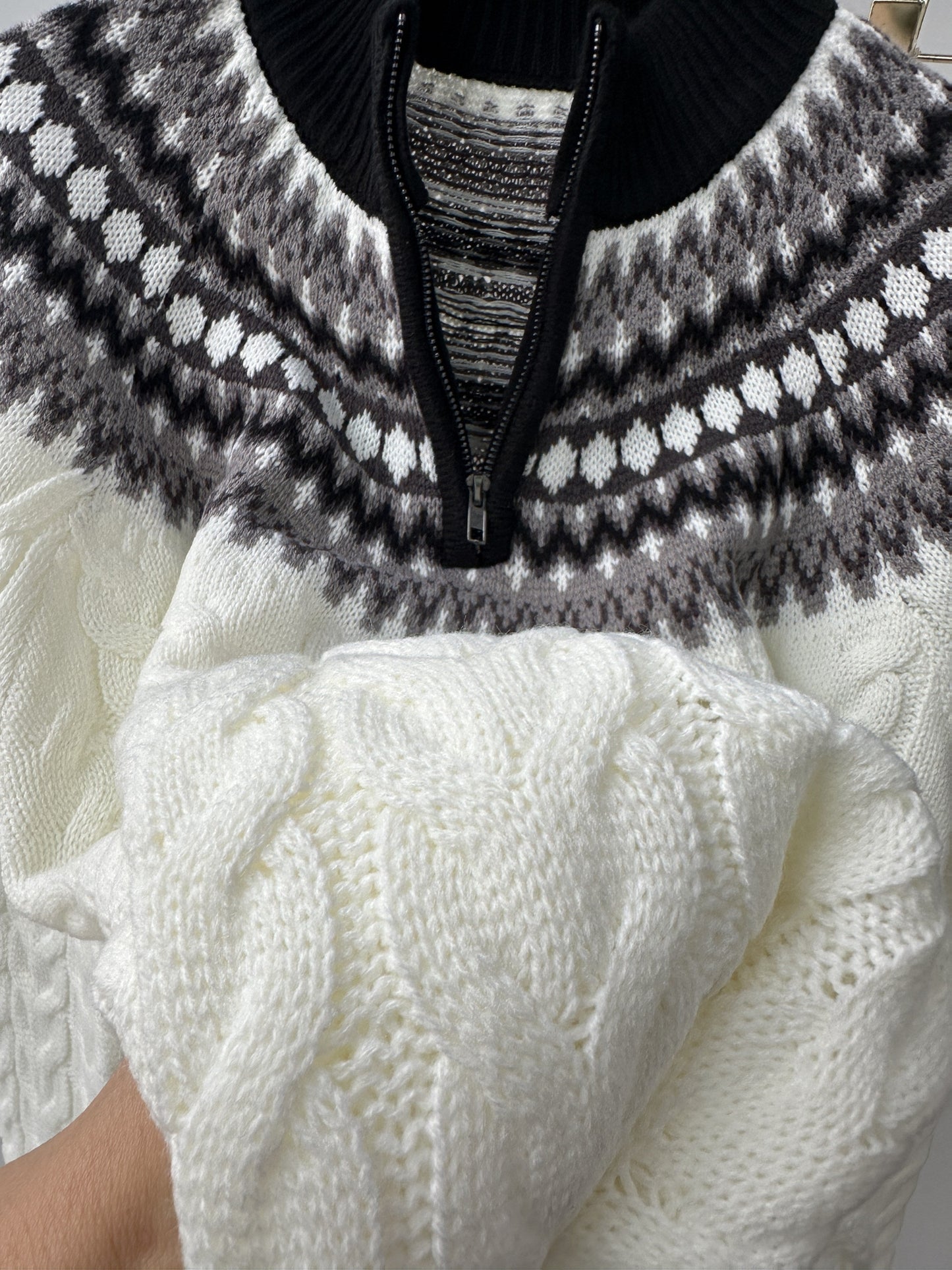 Męski sweter z półzamkiem i stójką w stylu nordyckim casual na zimę