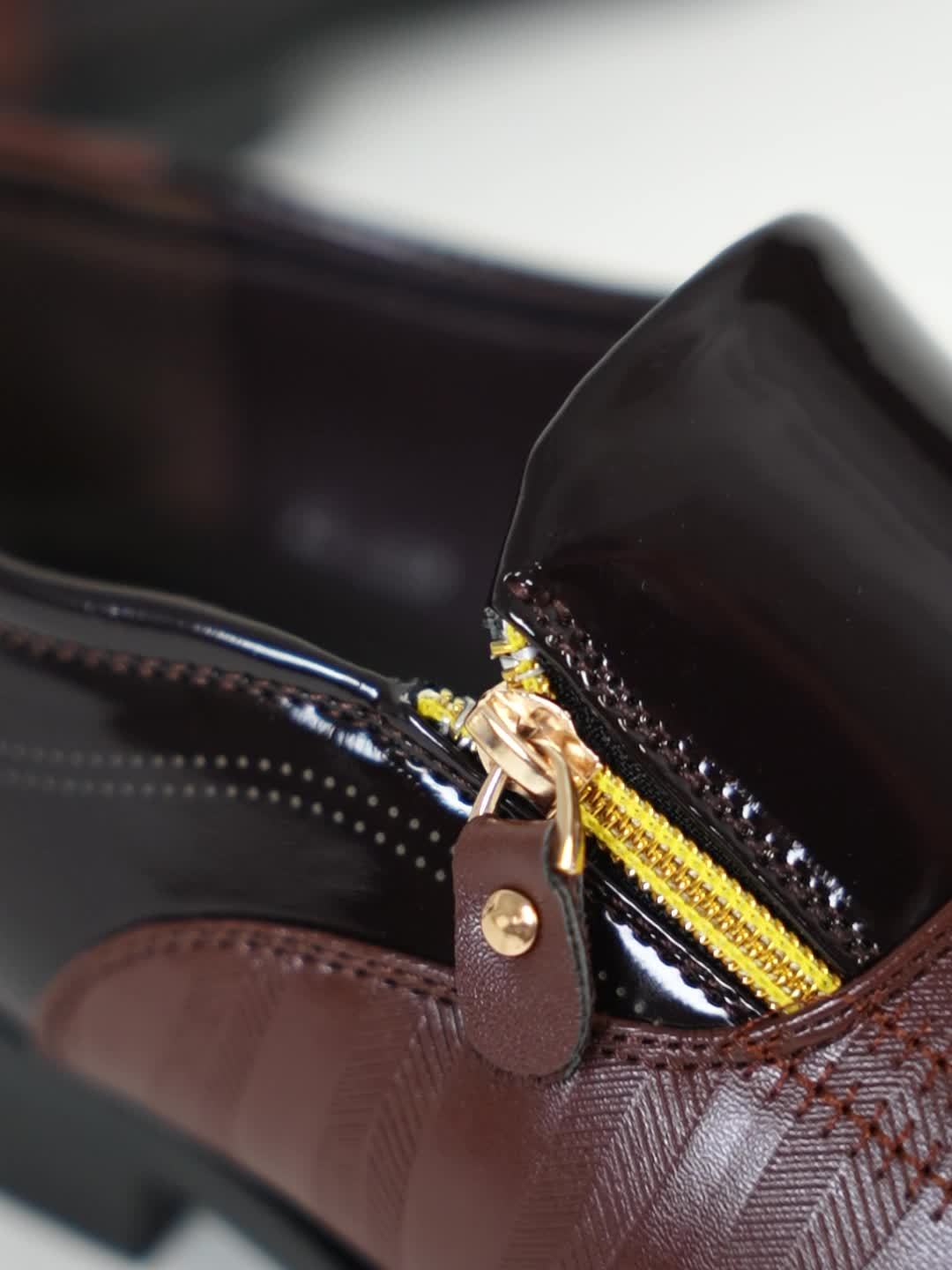 Zapatos de vestir de negocios para hombre estilo inglés con punta afilada y cierre de cremallera