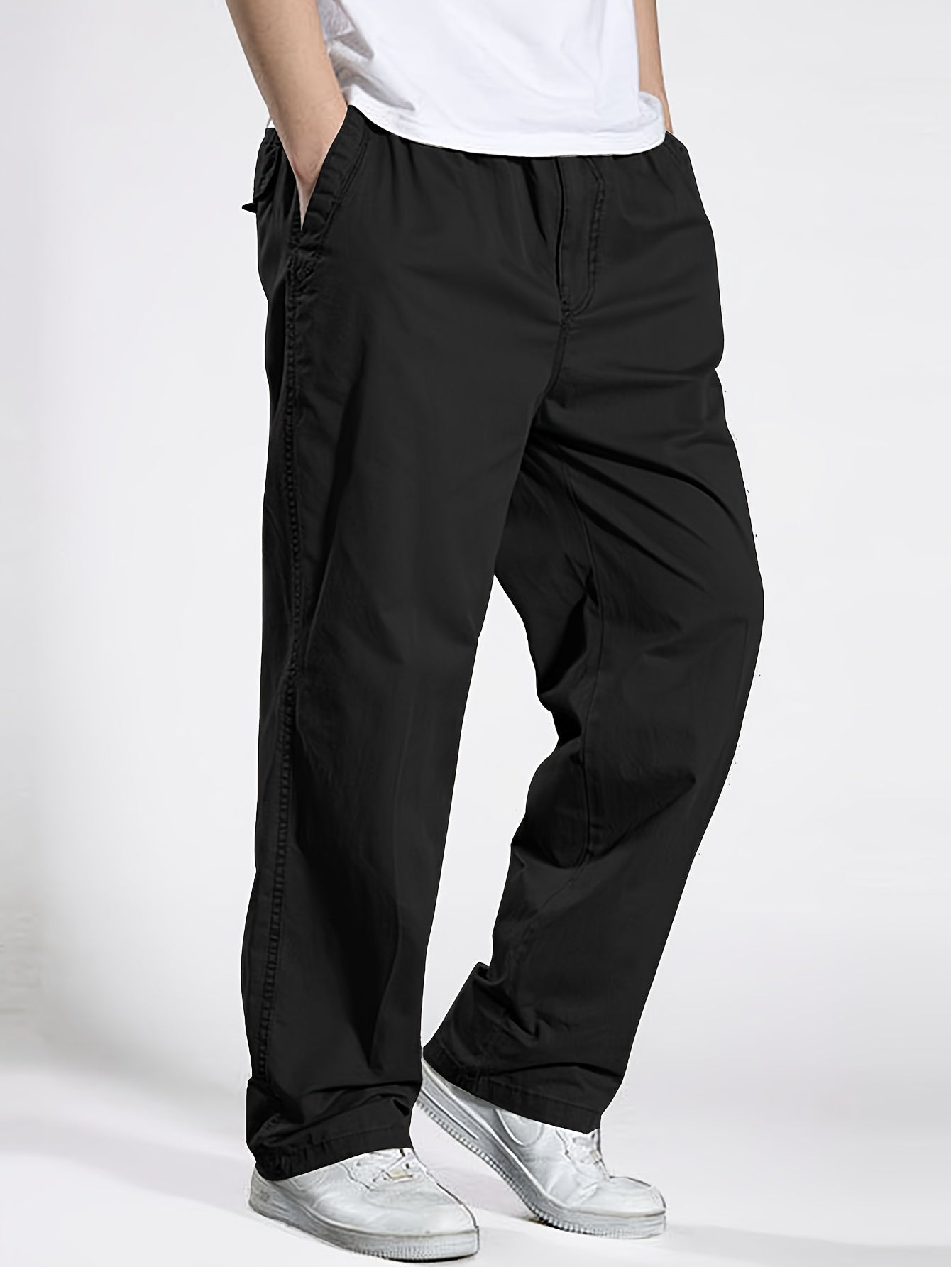 Pantalon décontracté à taille élastique homme, coupe ample, idéal pour loisirs et détente