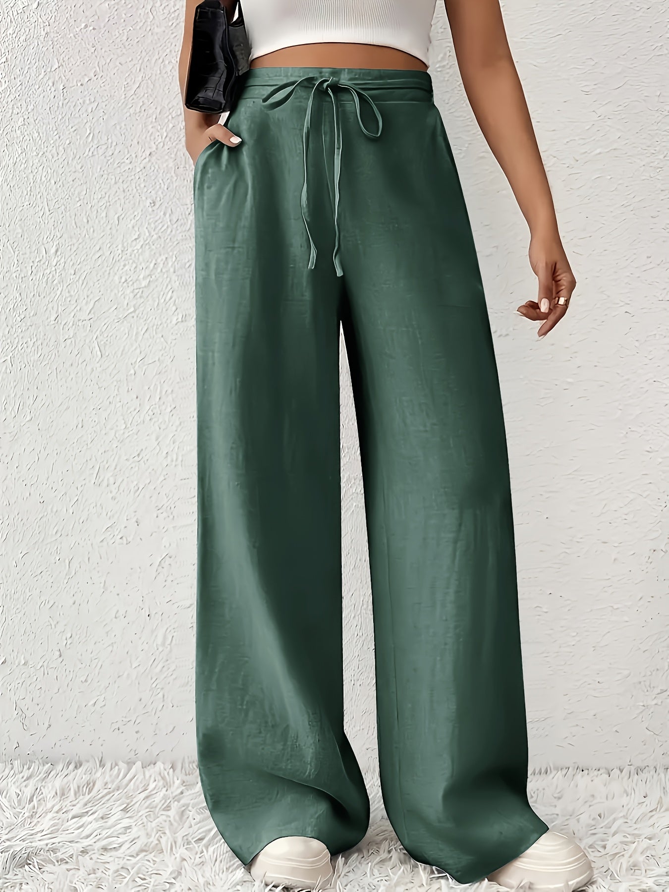 Luźne spodnie damskie z sznurkiem w pasie – Styl casual i modny