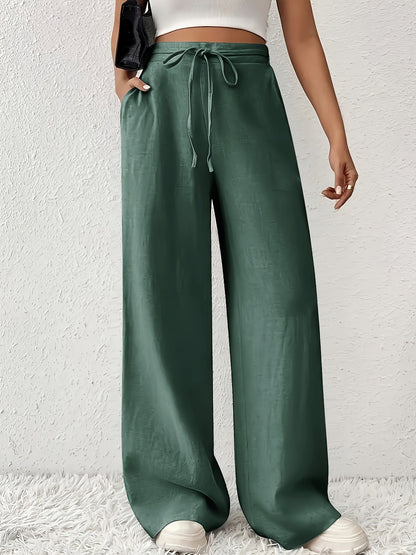 Luźne spodnie damskie z sznurkiem w pasie – Styl casual i modny
