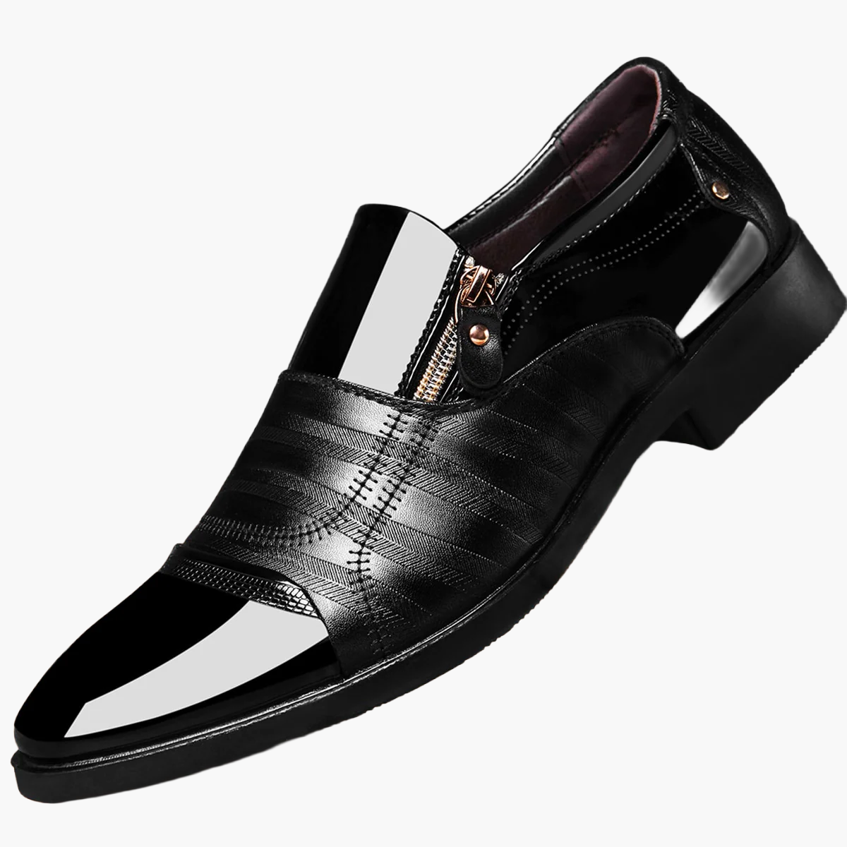 Zapatos de vestir de negocios para hombre estilo inglés con punta afilada y cierre de cremallera