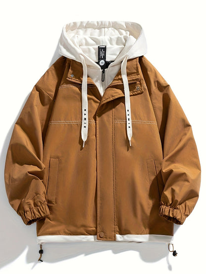 Veste Homme Coupe-Vent avec Capuche Intégrée Amovible Style Décontracté Noir Marron