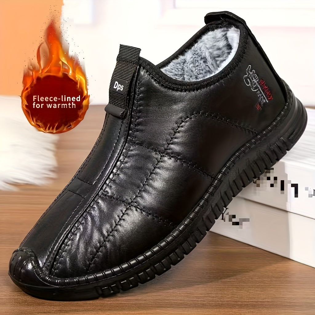 Chaussons Homme Doublés Chaussures Simples à Enfiler Hiver Noir