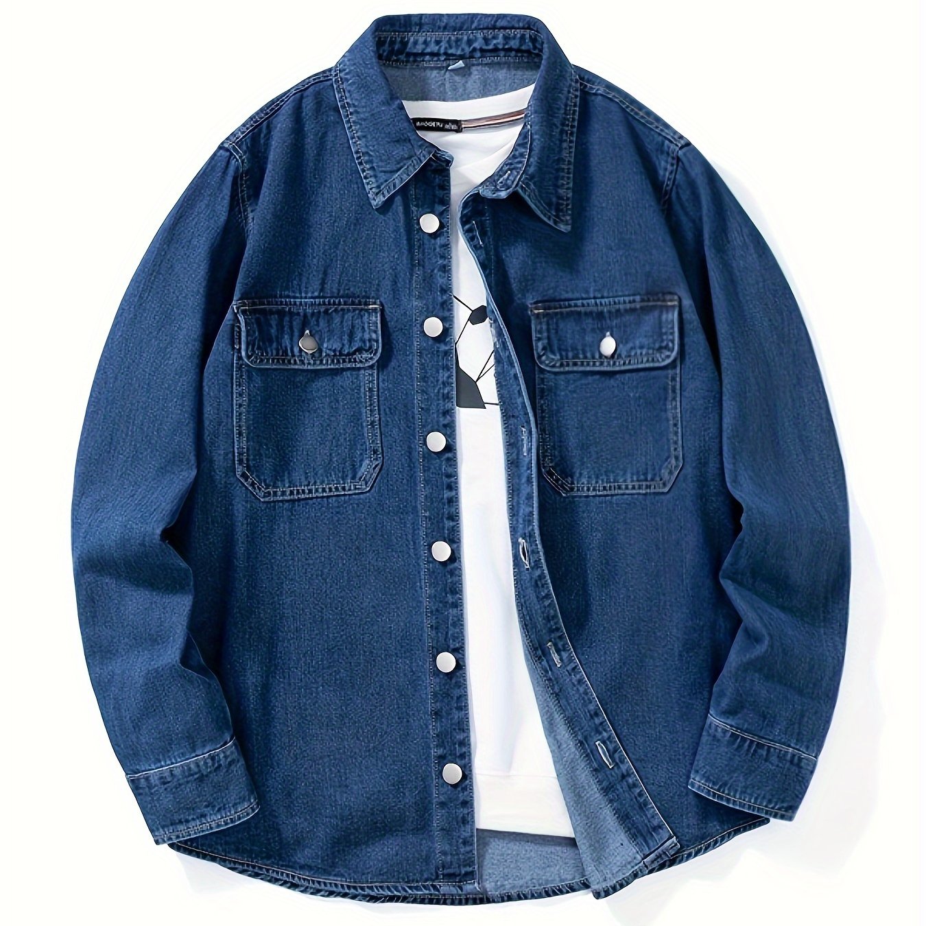 Surchemise Homme Décontractée en Jean à Manches Longues et Poches Poitrine