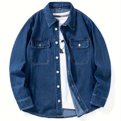 Surchemise Homme Décontractée en Jean à Manches Longues et Poches Poitrine