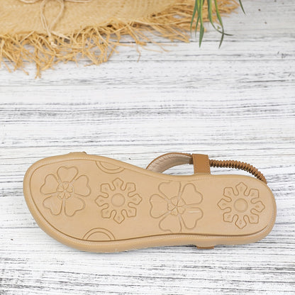 Sandales Tribales pour Femme Style Été avec Ornements Floraux et Bride Cheville