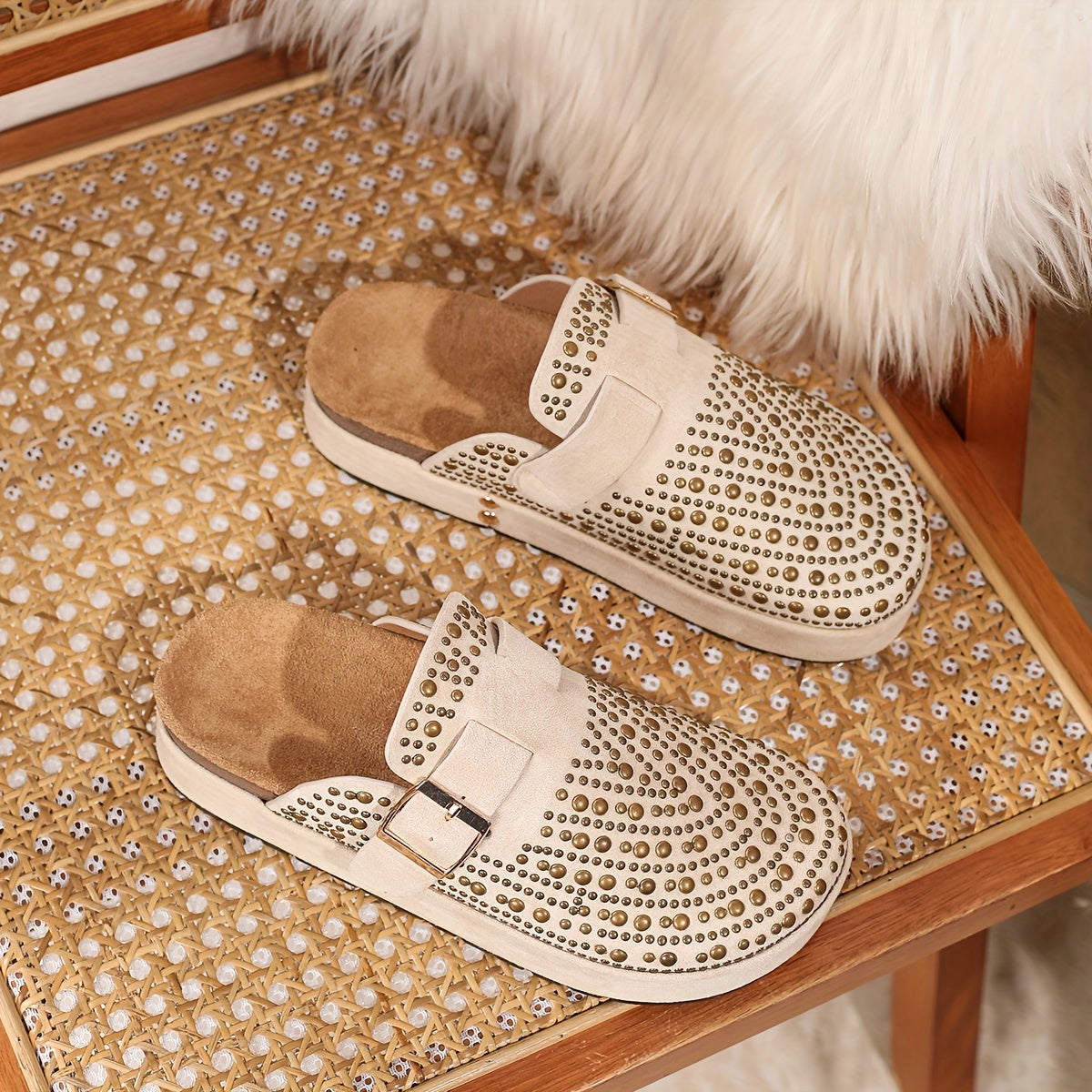 Sabots compensés femme style urbain à clous – Chaussures décontractées tendance