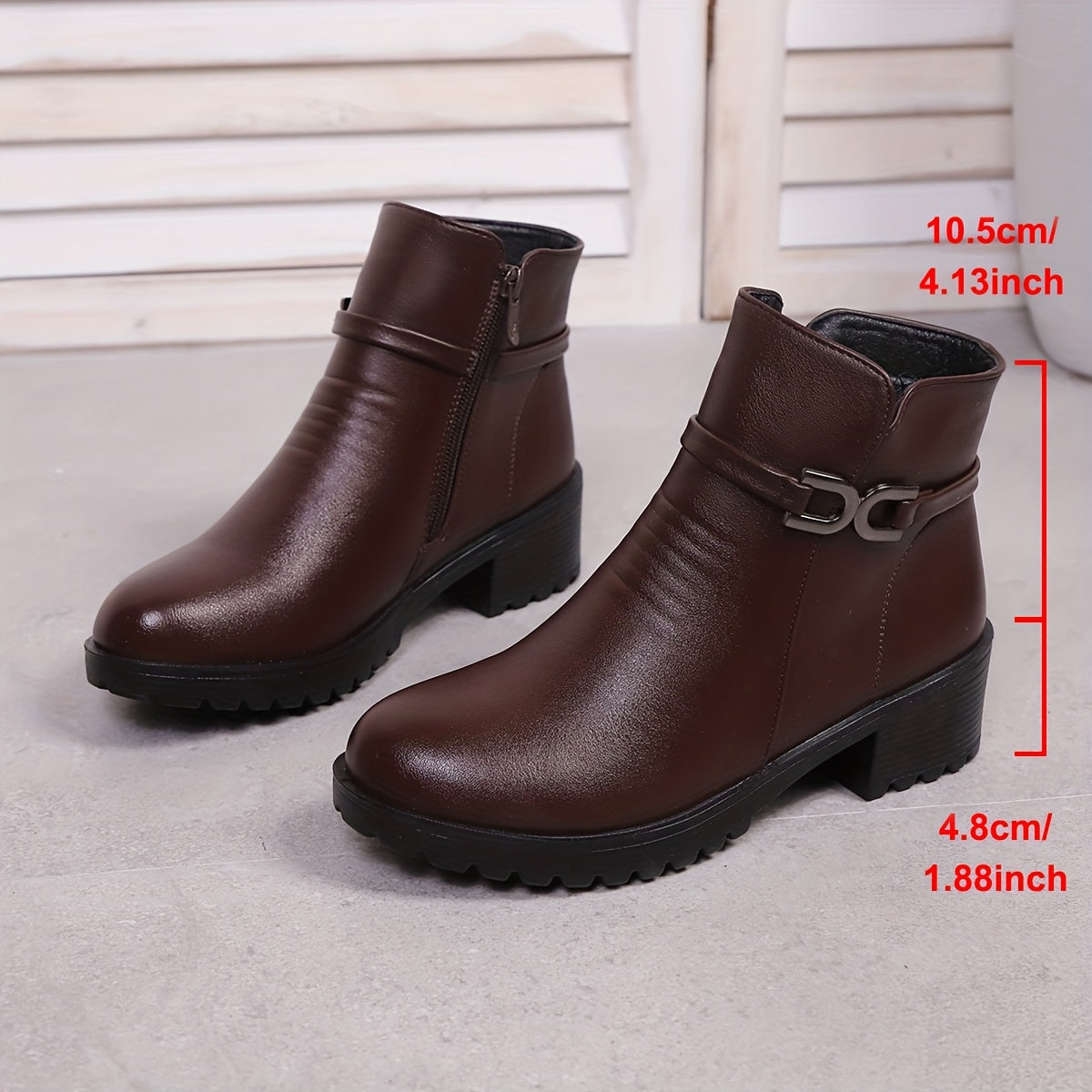 Bottines Femme à Boucle Métallique et Fermeture Éclair Latérale Semelle Crantée
