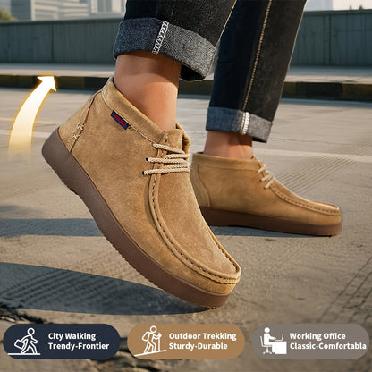 Chaussures montantes homme à lacets style mocassin, couleur unie, semelle épaisse