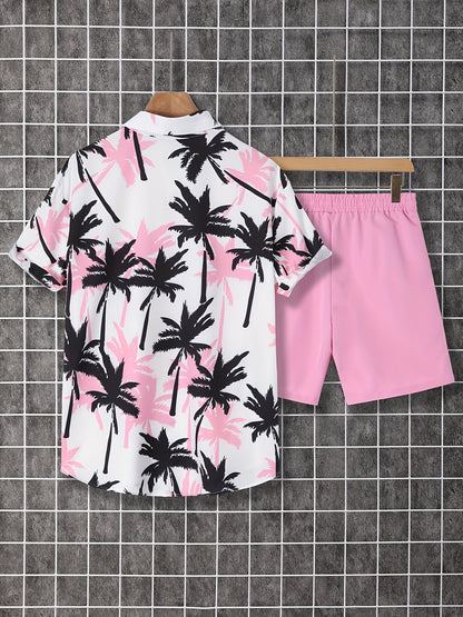 Camicia hawaiana con stampa di palme da uomo - Stile spiaggia casual estivo
