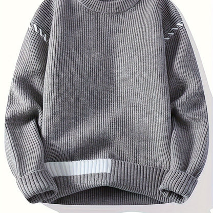 Pull col rond côtelé rouge avec détails contrastants
