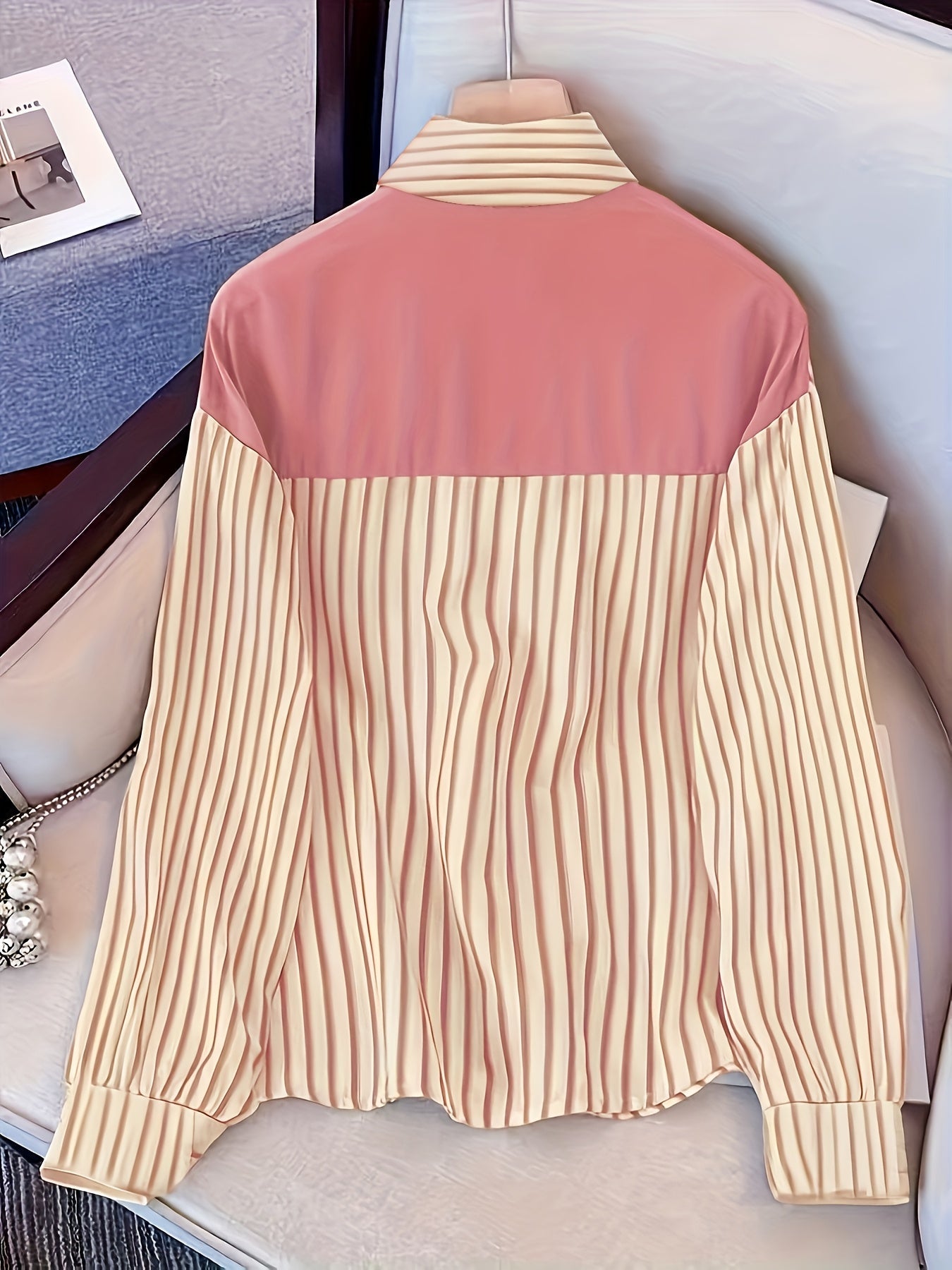 Chemise rayée femme à manches longues avec fausse écharpe nouée devant
