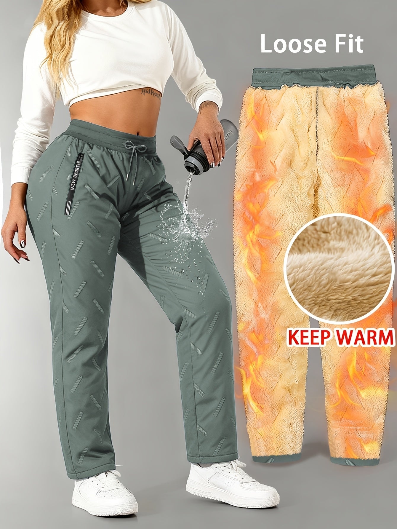 Pantalon de jogging femme doublé polaire chaud à taille élastique