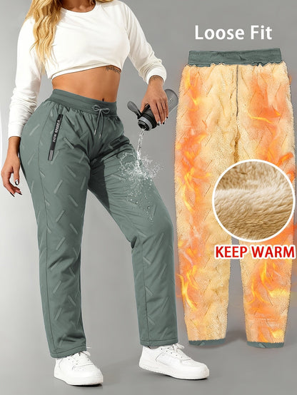Pantalon de jogging femme doublé polaire chaud à taille élastique