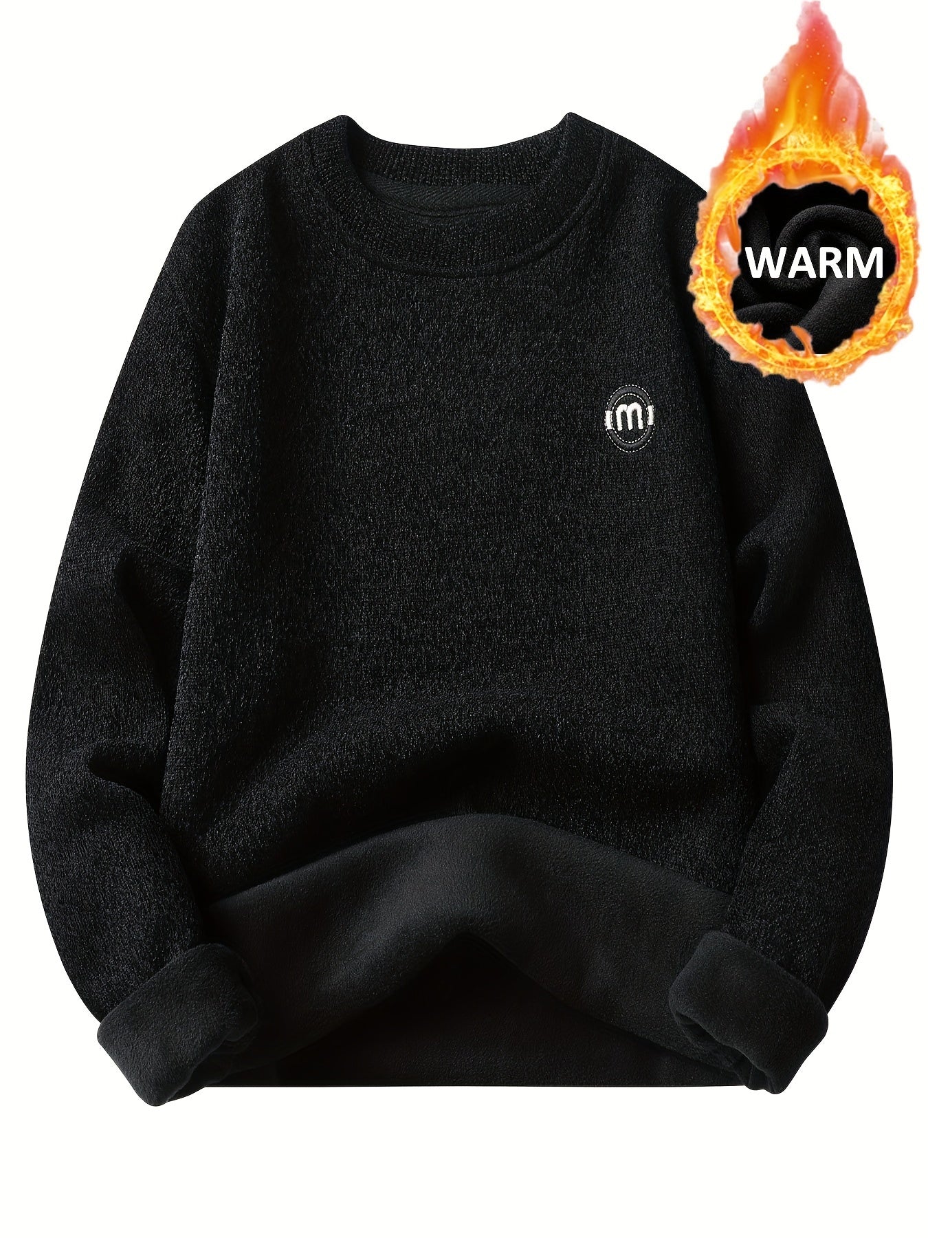 Sweat-shirt polaire homme à col rond, doublure chaude et côtelée, pull uni décontracté