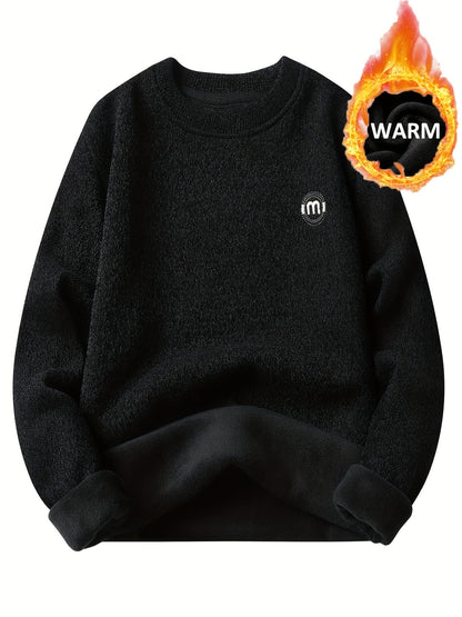 Sweat-shirt polaire homme à col rond, doublure chaude et côtelée, pull uni décontracté