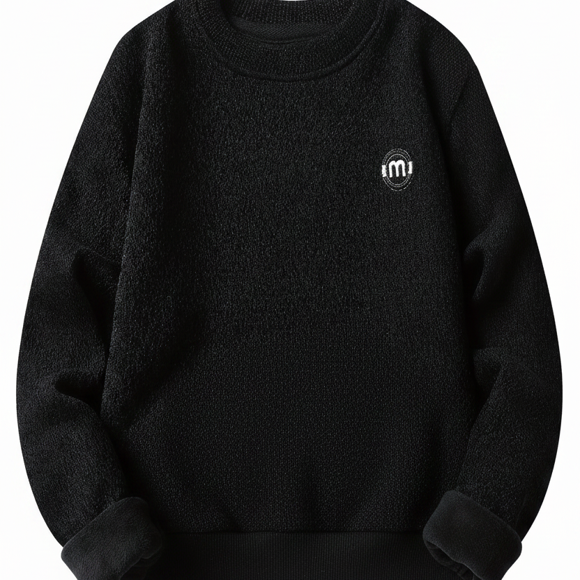 Sweat-shirt polaire homme à col rond, doublure chaude et côtelée, pull uni décontracté