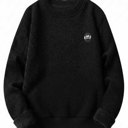 Sweat-shirt polaire homme à col rond, doublure chaude et côtelée, pull uni décontracté