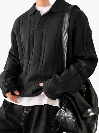 Maglione polo casual da uomo stile intrecciato maniche lunghe per tempo libero e uscite