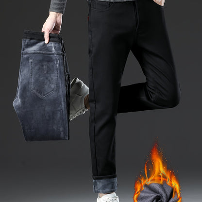 Pantalon Homme Noir Doublure Chaude Coupe Droite