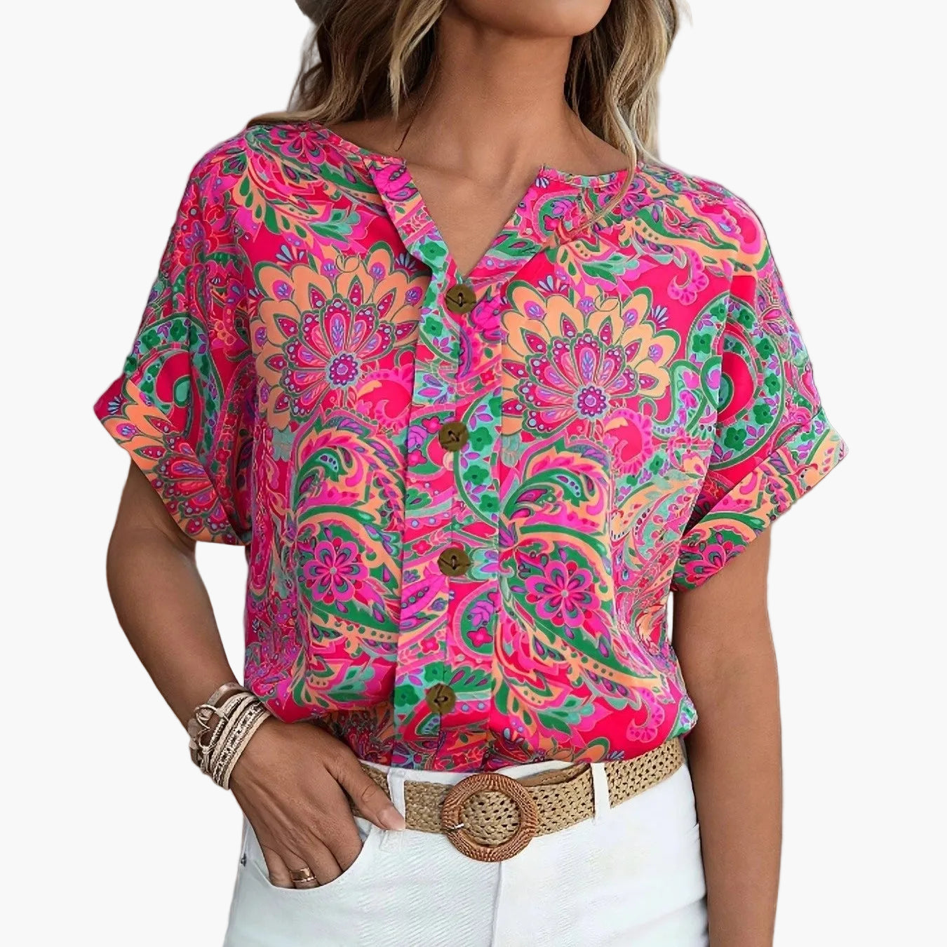 Chemisier Femme Élégant à Fleurs Boutonné Style Printanier Été