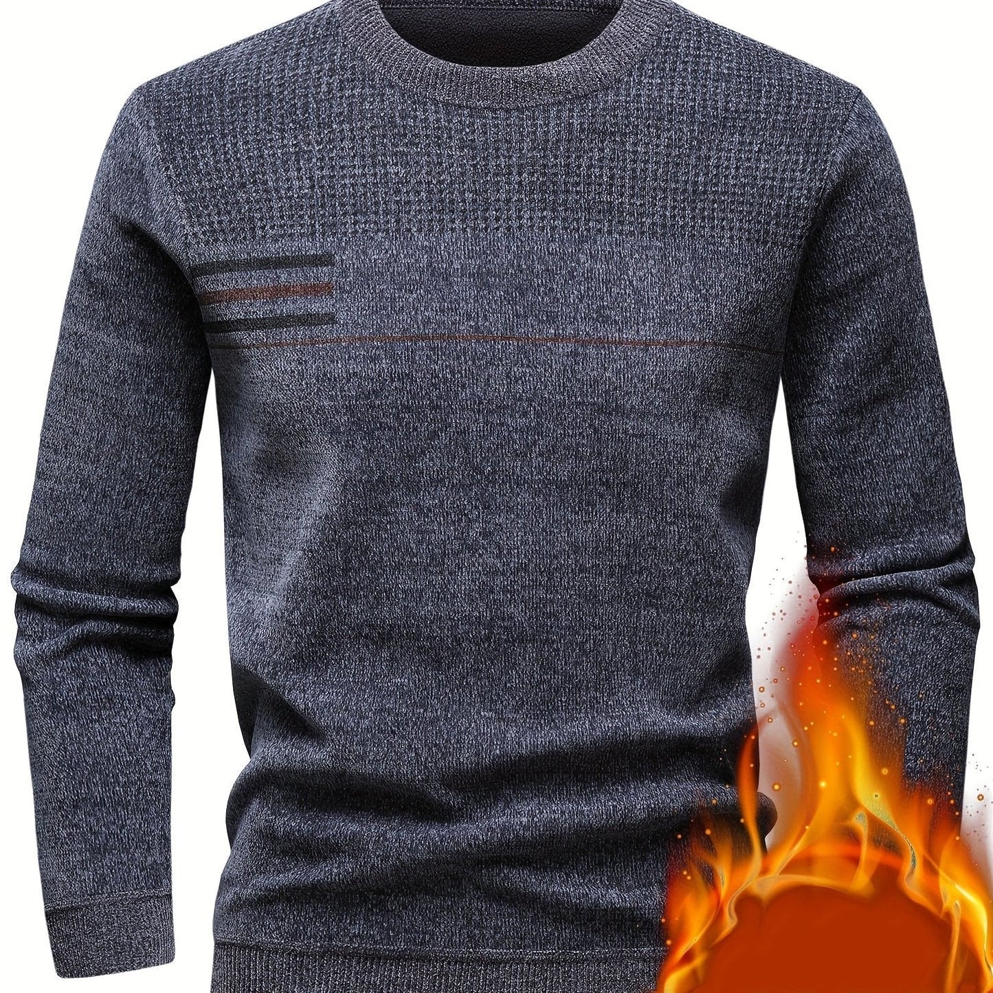 Pull Homme Col Rond Tricoté Maille Texturée Rayures Poitrine Manches Longues