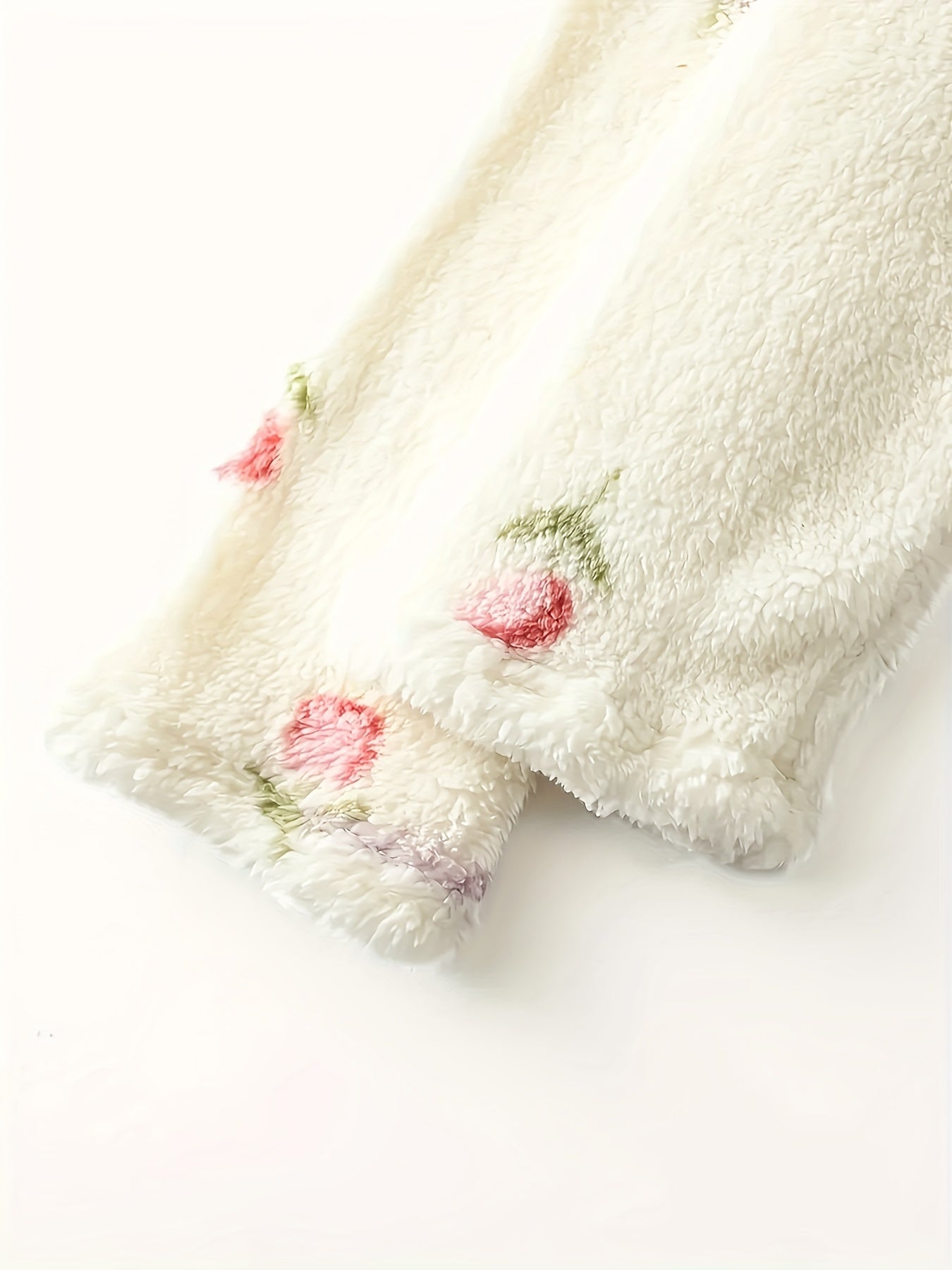 Robe de Nuit Molletonnée Femme Crème à Motifs Floraux Manches Longues