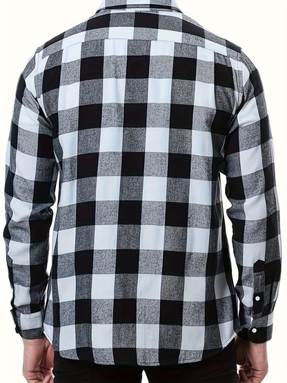 Chemise à Carreaux Homme Manches Longues à Col Classique et Poches Poitrine
