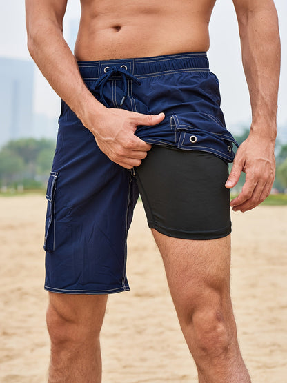 Sportliche Herren-Badeshorts mit reibungsarmer Innenhose und Tasche – ideal für Strand und Pool  