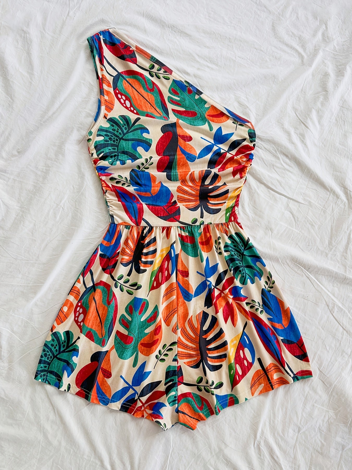 Damen Jumpsuit mit Shorts, einseitig, tropischer Chic für den Sommer