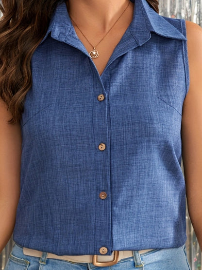Ærmeløs damebluse i elegant polo-stil til sommeren