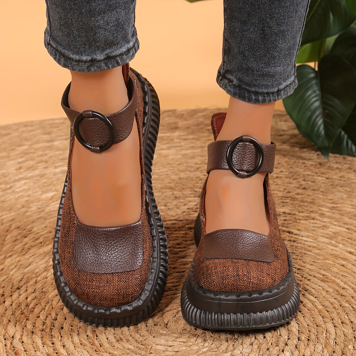 Chaussures bateau vintage pour femme à bout rond et bride boucle – Style décontracté