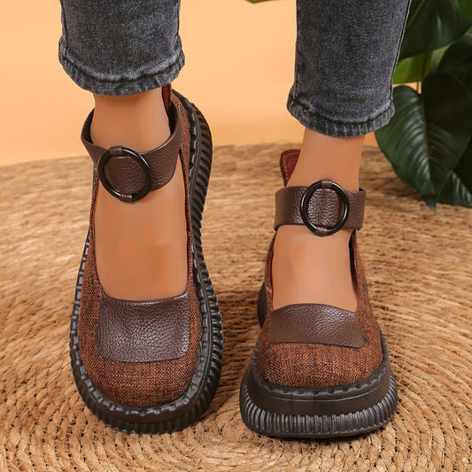 Chaussures bateau vintage pour femme à bout rond et bride boucle – Style décontracté