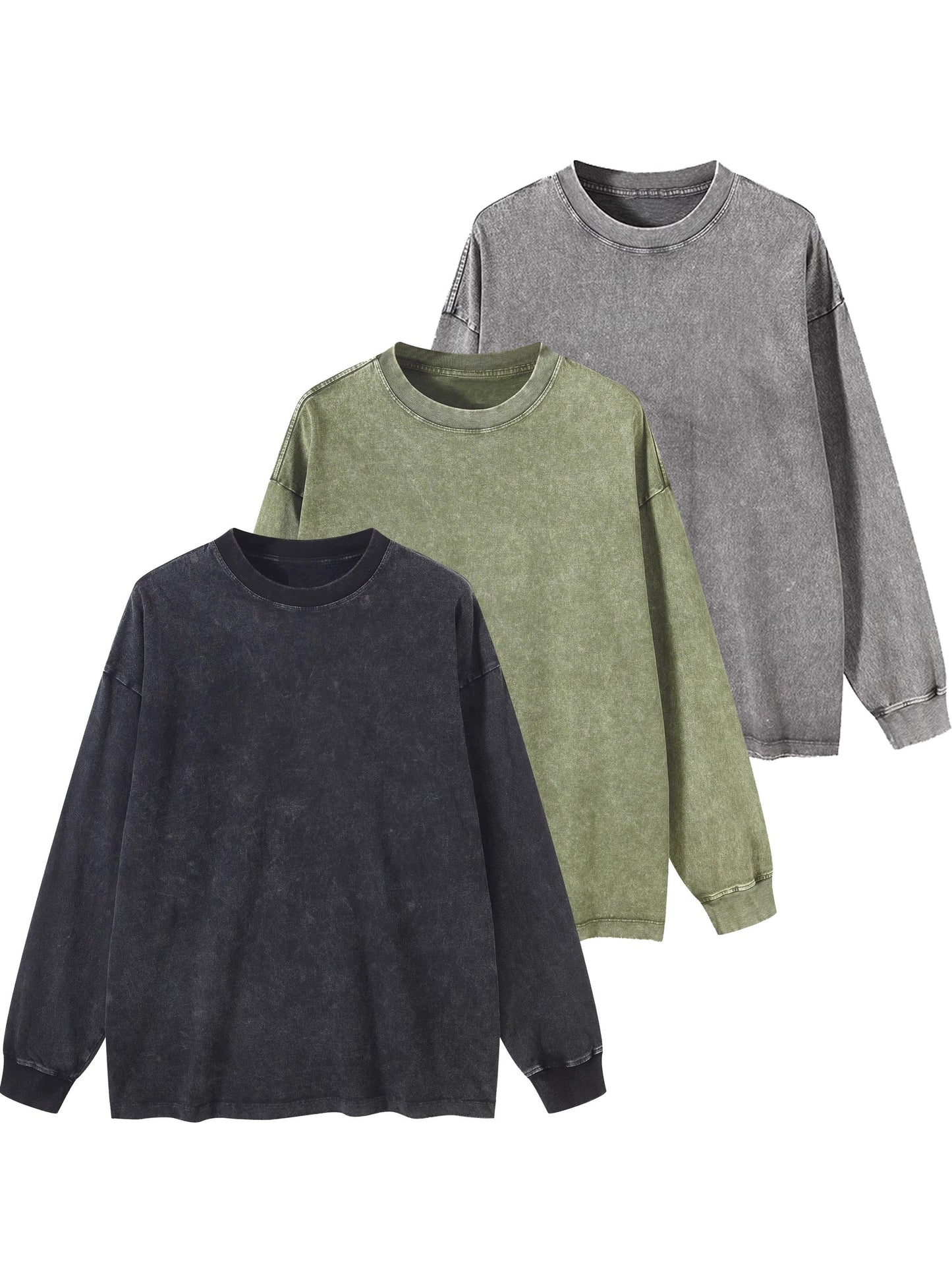 Sweat-shirt unisex lavé col rond décontracté à manches longues effet délavé