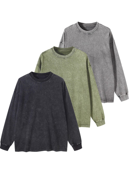 Sweat-shirt unisex lavé col rond décontracté à manches longues effet délavé