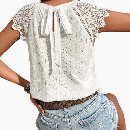 Damesblouse Boheemse Chic Stijl met Kantmouwen en Geknoopte Rug – Casual Zomermode