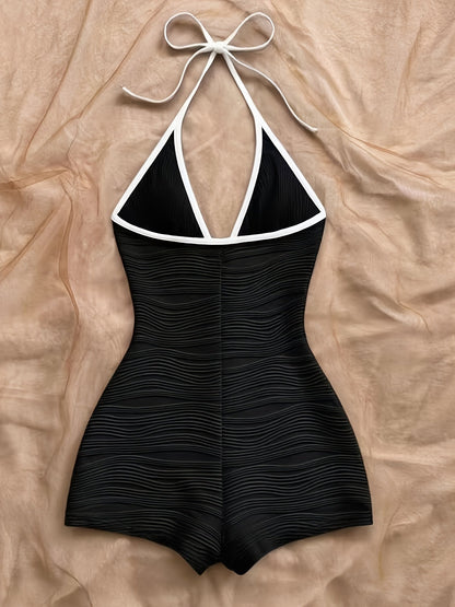 Maillot de Bain Femme Une-Pièce Style Vintage à Décolleté Plongeant et Finition Contrastée