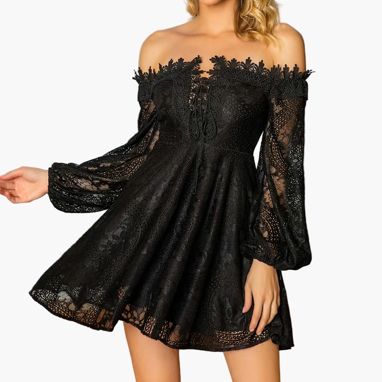 Vestido elegante con hombros descubiertos estilo bohemio para mujer – Noche, cóctel, primavera/verano