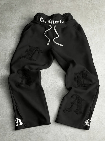 Pantalon de jogging ample brodé noir pour homme