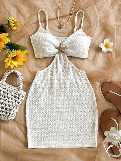 Abito aderente mini stile spiaggia per donna con dettaglio stella marina e taglio alla moda