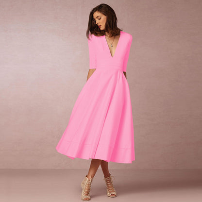 Elegantes Damen-Midikleid im Vintage-Stil mit halblangen Ärmeln für Hochzeit oder Abendveranstaltung