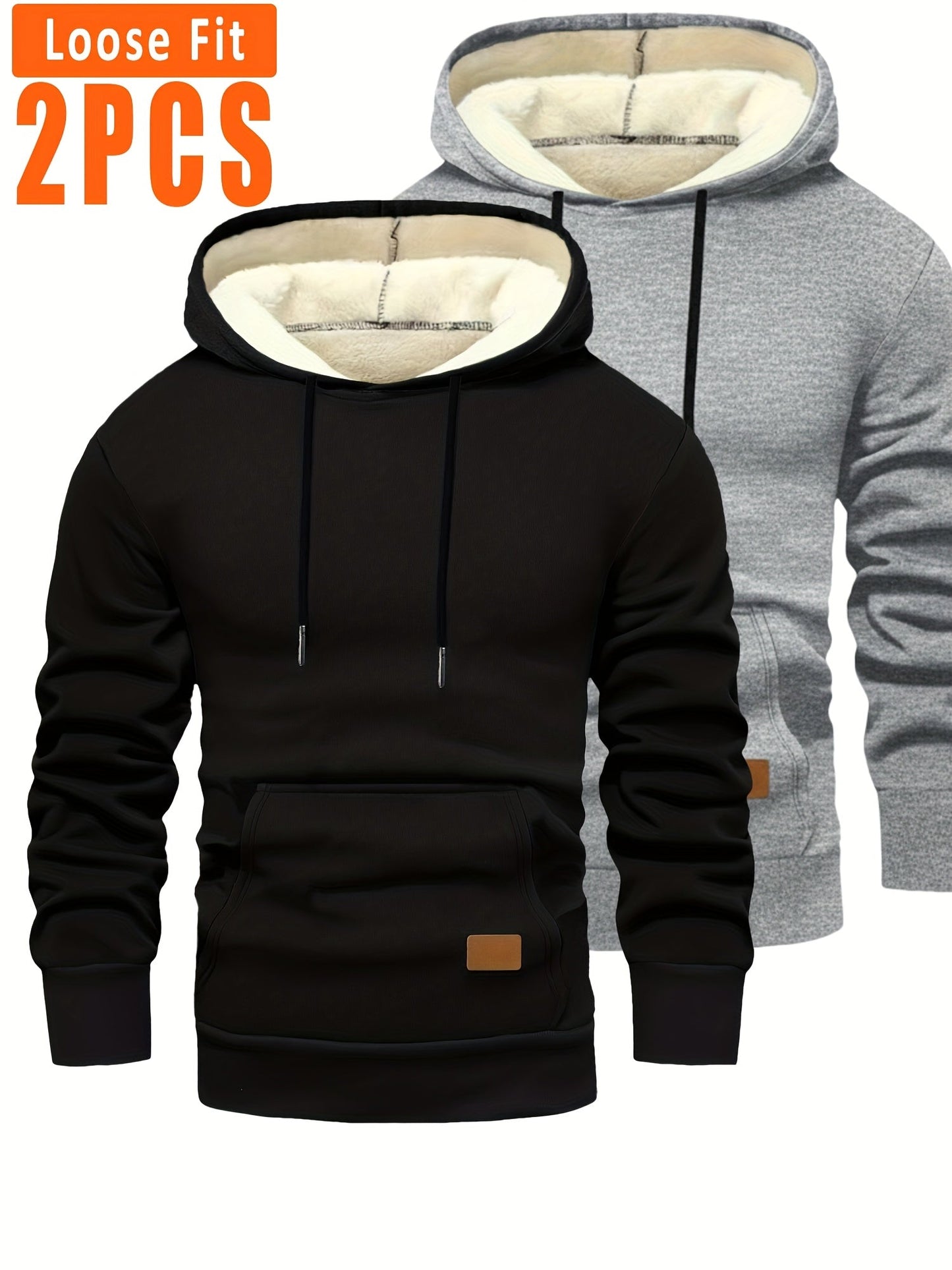 Lot de 2 Hoodies Homme Doublés Polaire Ajustement Ample avec Capuche et Poche Kangourou