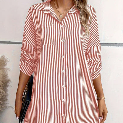 Kate – Vestido camisón casual a rayas con bolsillos