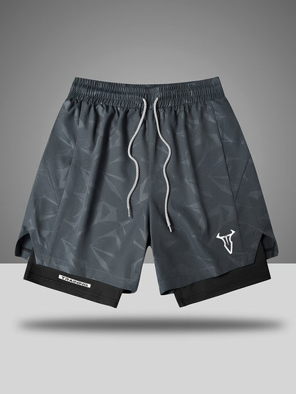 Short de sport homme entraînement double couche style moderne pour fitness et course à pied