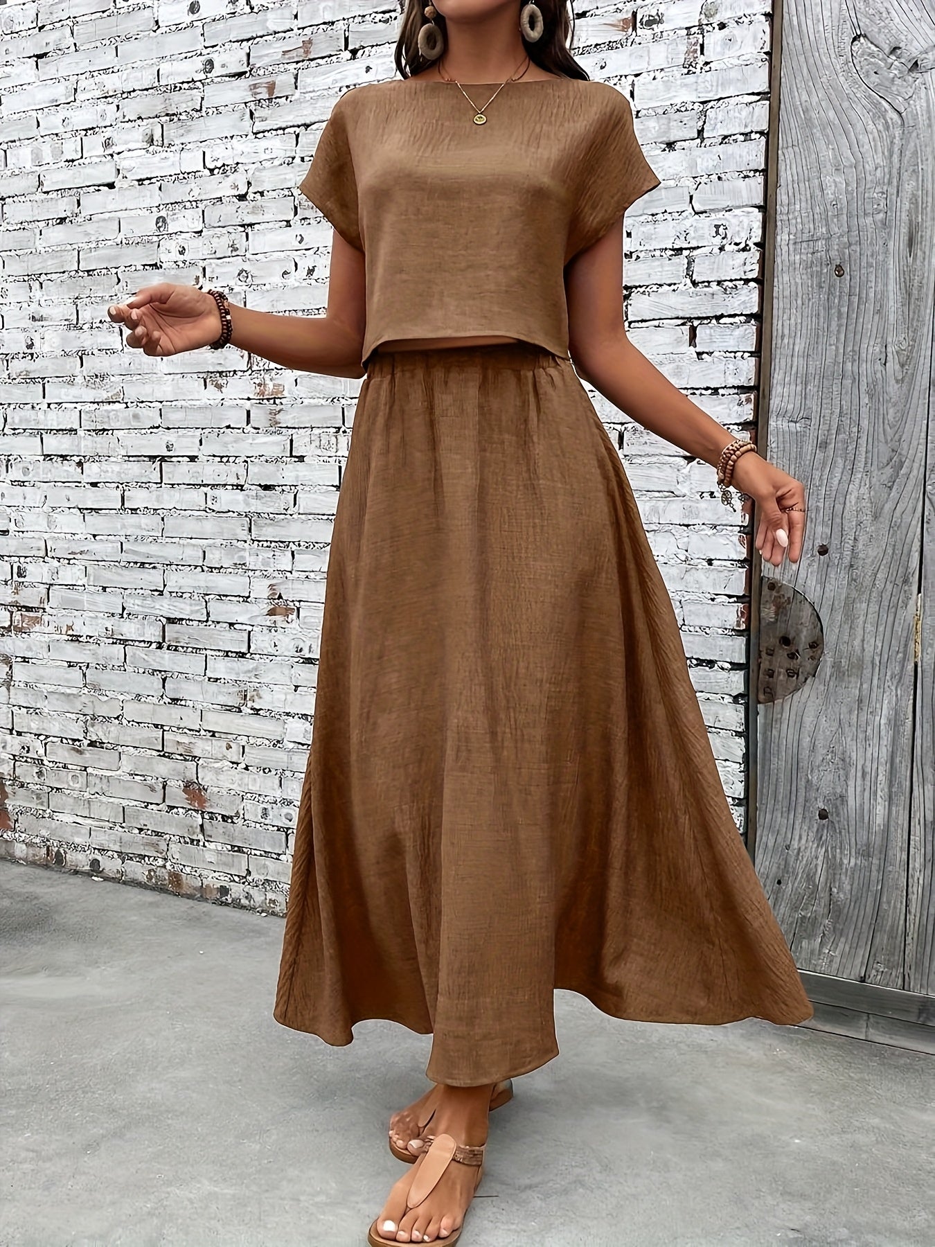Ensemble deux pièces femme chic style bohème – Top court et jupe longue fluide